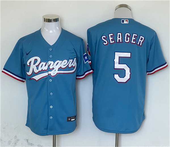 Mens Texas Rangers #5 Corey Seager Blue With Patch Cool Base Stitched Jersey->texas rangers->MLB Jersey